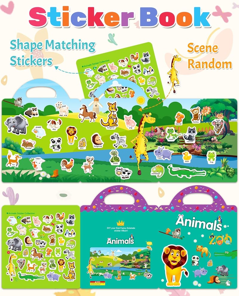 Benresive Reusable Sticker Books for Toddlers, Fun Travel Stickers for Kids, Toddler Sticker Book, Crafts Activities for Toddlers, 3 and Up Birthady Gifts - Animals Zoo - Image 2